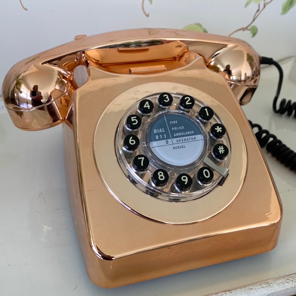 Retro Rose Gold Rotary Telephone - Elegant Home Office Accent